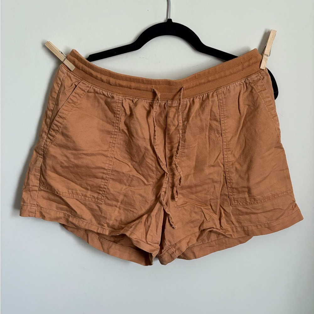 Women's Drawstring Casual Shorts - Burnt Orange/ Tan